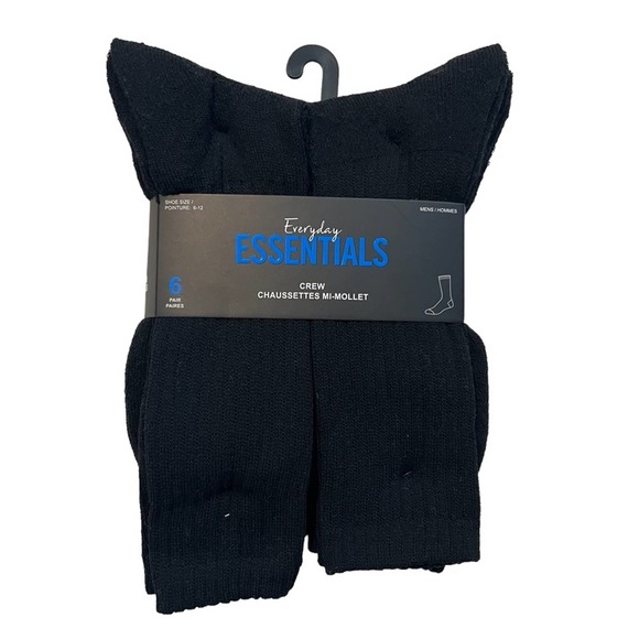Everyday Essentials Other - Everyday Essentials 6 Pairs Black Crew Socks Size 6-12 NEW